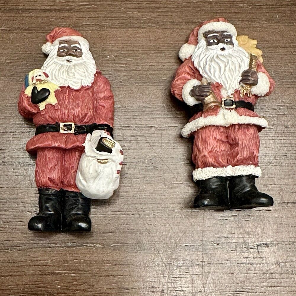 Rare African American Santa Claus 3D Refrigerator Magnets Christmas Lot of 2